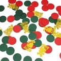 Christmas confetti with red and green circles plus golden glitter bell cutout shapes - Red Green Dots + Gold Glitter Bell Confetti