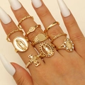 10-teiliges Vintage-Goldring-Set mit Maria-Gravur, Kreuz und funkelnden Strasssteinen - Goldene Religiöse Jungfrau Maria Kreuzringe (DZ-046)
