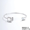Silver cuff bracelet with square zircon charm and round solitaire stone for women - Adjustable Open / Silver Square