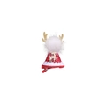 Detailed view of red sequin Christmas pet hat with golden antlers and reindeer emblem - Reindeer White Pompom Hat