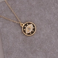 Detail of gold evil eye necklace with black enamel inlay and sparkling crystals - Black Enamel Eye Style (12#)