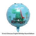 Blue 18-inch round foil balloon featuring cute cartoon dinosaur and Happy Birthday text - 18 Inch Round Happy Birthday Dinosaur