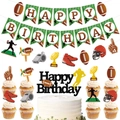 Set di decorazioni per compleanno a tema football americano con banner e topper - Set Striscione + Topper Grande + 8 Topper Piccoli / Colori a Tema Calcio