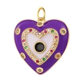 Heart pendant with purple enamel evil eye and colorful zircons in gold finish - Enamel Heart Eye Pendant-Purple-30