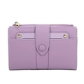 Short purple faux leather wallet for women with gold zipper and snap closure detail - Purple