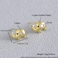 Golden elephant stud earrings with zircon eyes and three-layer gold plating, 1.1cm size - Gold Plated Elephant