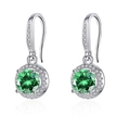 Silver-tone halo drop earrings featuring a round emerald green zircon stone center - One-carat Green Diamond Earrings Led-71