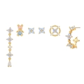 Golden earrings set featuring blue opals, pink zircons, and floral tassel designs - 5-Piece Bear Floral Set (Gold, TZ00114) / Gold