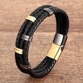 Mehrlagiges schwarzes geflochtenes Lederarmband für Herren mit Magnetverschluss in Gold - Stil 2 (Gold/Rotguss-Magnetverschluss)