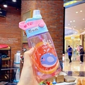 Blue whale cartoon straw cup for kids with pink contrast lid and portable handle - 16oz / Ocean Pink