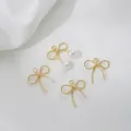 14K gold filled wire bow pendants with white pearls for DIY jewelry making accessories - Small (15x16mm) / 14K Gold Plated