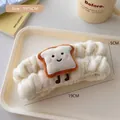 Elastic plush off-white headband with cartoon toast patch for skincare, size 19x5cm - 5# Toast Hair Band