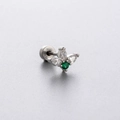 Silver titanium steel stud earring with crown-shaped white and green crystals - Green Core Butterfly Style (A99-4# (单只))