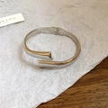 Detailed view of silver minimalist hinged cuff bracelet with flat geometric rectangle ends - Silver Geometric Rectangular Hinge Style (42#)
