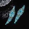 Elegant gold drop earrings with teardrop blue crystals and sparkling floral rhinestones - 50# Silver Pin Gold Blue Hollow Round Diamond Style