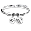 Pulsera de cadena de serpiente plateada ajustable con dijes de birrete y cita inspiradora - Estilo Birrete de Graduación / Plateado