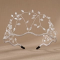 Detail of handmade crown headband with leaf-shaped crystal beads and silver wire - Silver (TS-J3244S)