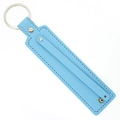 Light blue faux leather keychain with silver metal ring and decorative rivet detail - 8mm / Sky Blue