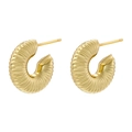 Exaggerated C-shaped gold hoop earrings with dense spiral texture and metallic finish - Threaded C-Shape / Gold Striped