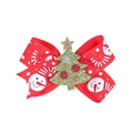 Pince à cheveux nœud de Noël rouge avec motif bonhomme de neige et sapin brillant - Motif Bonhomme de Neige Rouge (12#)