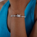 Bracelet à billes argenté élégant avec breloque papillon en strass sur le poignet - E431-Couleur Acier