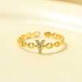 Adjustable golden S925 silver ring featuring a sparkling pavé diamond letter Y design - Gold-Letter Y