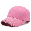 Pink vintage distressed baseball cap with PALM embroidery and ripped details - Adjustable / Pink