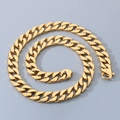 Cadena cubana plana de 15 mm bañada en oro con cierre de resorte para hombre - Dorado / 60CM