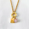 Personalized gold-plated stainless steel initial R necklace featuring a pink crystal pendant - Letter R