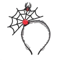 Halloween headband with black spider web, jeweled spider, and red satin rose decoration - Red Rose Spider Web