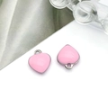 Detail shot of two pink enamel heart charms with silver metal edges for DIY jewelry making - 8X9mm-0.34g / Pink - Silver Edge