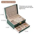Dark green double-layer jewelry box with drawer, ring slots and necklace hooks, 23cm wide - Dark Green