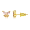 Golden butterfly stud earrings featuring pink marquise stones and yellow accents - Gold Pink Yellow