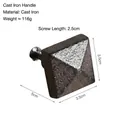 Square vintage cast iron drawer handle in dark grey with industrial screw details - Large Square Pyramid Knob