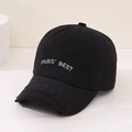 Detail of PARIS' BEST white embroidery on black washed cotton kids baseball cap - 52cm (Recommended 3-8 Years) / Black