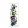 Waterproof full arm temporary tattoo WD-011 featuring blue Hannya mask and lotus design - WD-011/Hannya Mask and Waves