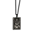 Black stainless steel tarot necklace featuring The Devil card rectangular pendant - Devil / Black