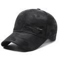 Men's black camo baseball cap with silver metal letter logo and jacquard texture - Metal Label / Black