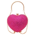 Pink heart-shaped rhinestone evening bag with gold chain strap and metal handle - Deep Pink