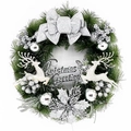 Silver 40cm Christmas wreath with reindeer, large bow, and frosted berries on white background - 40cm Silver Double Deer