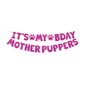 Pink glittery Mother Puppers dog birthday banner with paws on a white background - Mother Puppers Banner / Fuchsia Glitter