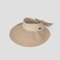 Detailansicht beige Sonnenvisier mit karierter Krempe und eleganter Schleife hinten - M (56-58cm) / Khaki