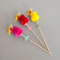 Creative honeycomb paper cocktail picks with umbrella and strawberry decor in pink red and yellow - Mermaid Glass Picks