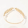 Detailed view of golden leaf crown headband with precise metal engraving and dimensions - Metal Headband-2 Leaves / Gold