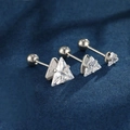 Silver stainless steel triangle stud earrings with clear zircon and screw back closure - Medium (7mm) / Silver-White