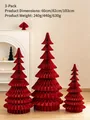 Set of 3 red honeycomb paper Christmas trees in various sizes for festive indoor decoration - Set 4 (3pcs)