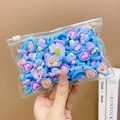 Blue cartoon hair ties set for girls in a transparent PVC bag with sunflower charms - Blue Series (20 Pcs)