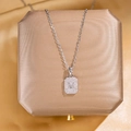 Silver rectangle pendant necklace with crystal pave setting and letter M on gold box - 57#xl1779-17m Letter Square