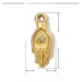 Macro shot of gold Hamsa hand pendant with crystal details and precise measurements - YE508 (Hamsa Hand)