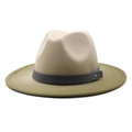 Chapeau fedora en laine à bord plat avec calotte kaki, bord vert olive et rivet métallique - M (56-58cm) / Vert Armée Dégradé